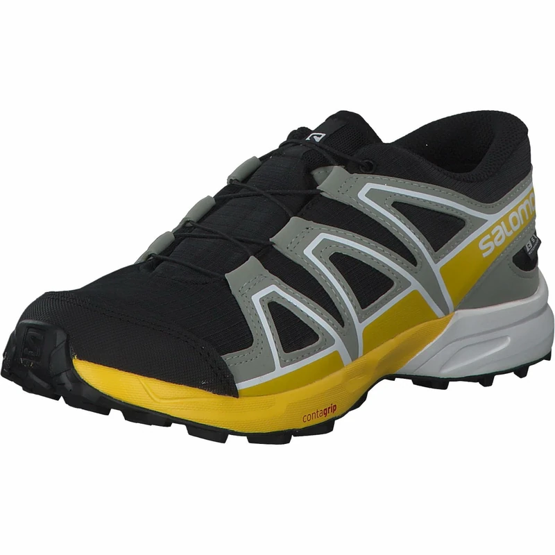 Salomon Speedcross Climasalomon™ Waterproof Unisex Kids Trail Running Shoe, Black Wrought Iron Lemon, 12.5 UK