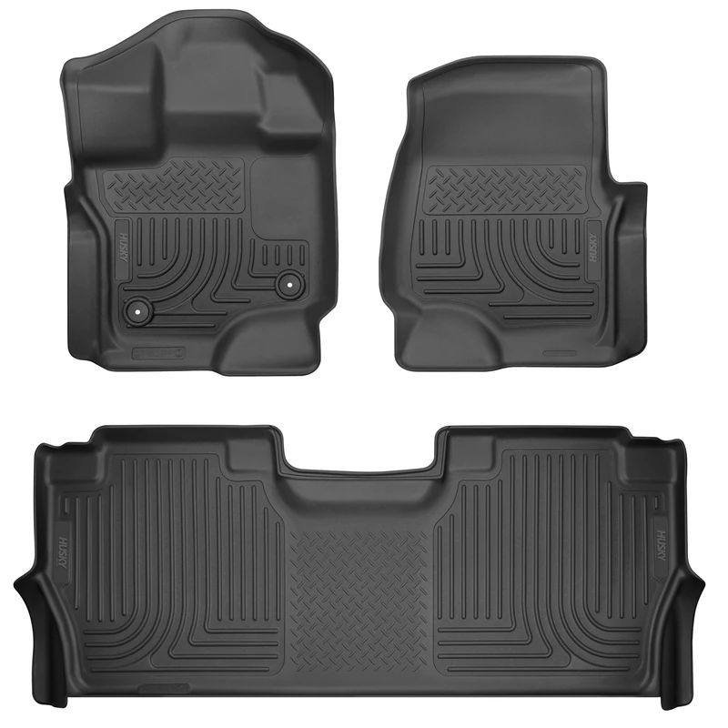 Husky Liners Weatherbeater Floor Mats | Fits 2021-2024 Ford F-150 (Includes 2022-2024 Lightning) SuperCrew with Carpet & with Fold Flat Storage | Front & 2nd Row, 3-pc Black - 94121