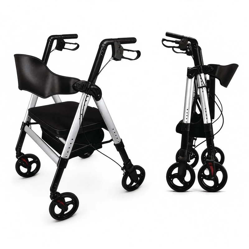 Aidapt Bariatric Folding Light Weight 4 Wheeled Rollator Mobility Aid with Seat, Detachable Carry Bag, Lockable Brakes and Puncture Proof Tyres for Indoor and Outdoor use.