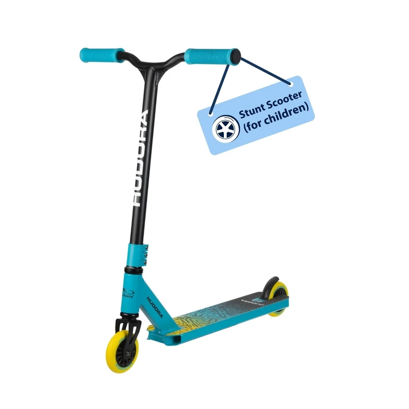 HUDORA Stunt Scooter Kids - High-quality stunt scooter for children aged 6 - 10 I Sturdy freestyle scooter with 360° BMX steering - Child-friendly trick scooter for up to 100 kg