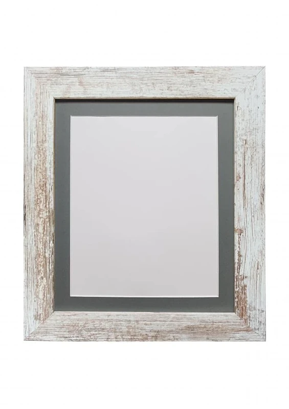 FRAMES BY POST Metro Picture Photo Frame Distressed White with Dark Grey Mount 60 x 80 Image Size 50 x 70 cm Plastic Glass