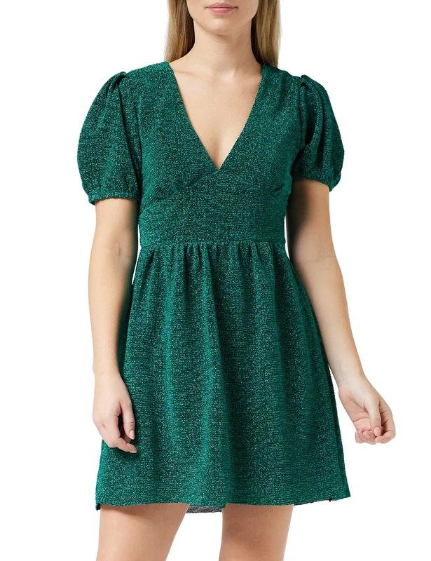 Louche Paulina V-Neck mini Dress, Petrol, Size 10