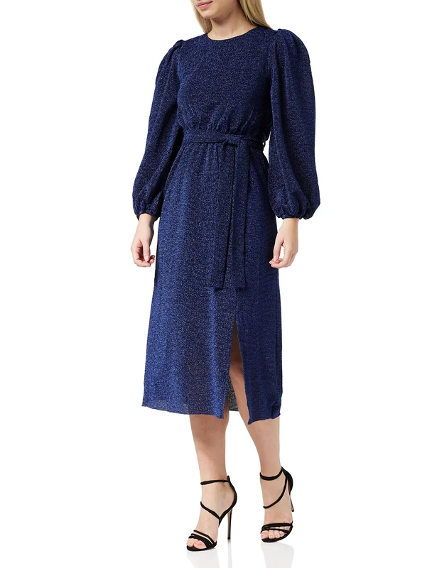 Louche Roza Puff Full Length Sleeve midi Dress, Navy, Size 10
