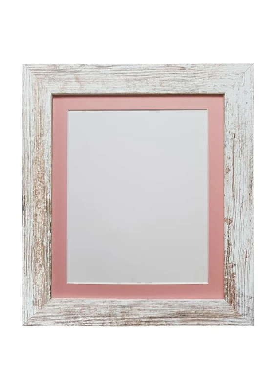 FRAMES BY POST Metro Picture Photo Frame Distressed White with Pink Mount A1 Image Size A2 Plastic Glass