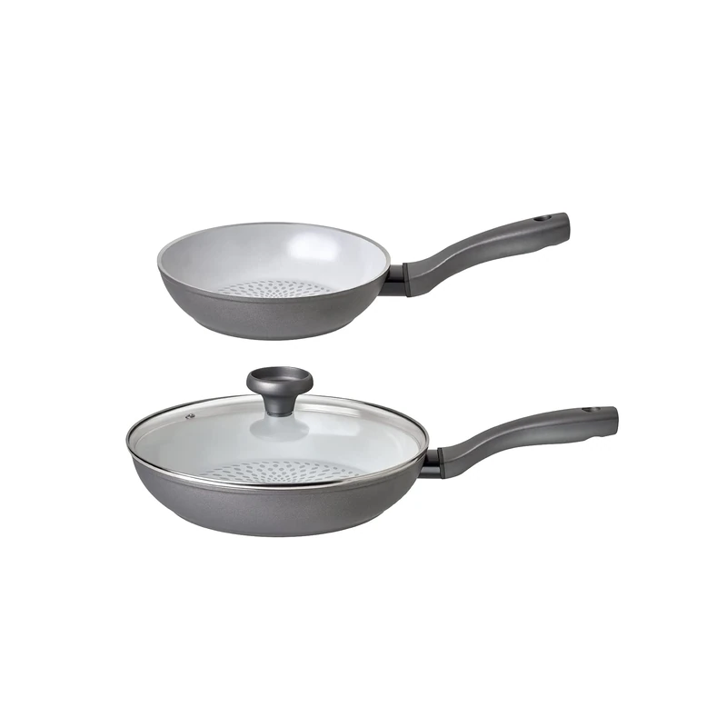 Prestige Earth Pan Ceramic Non-Stick Set - 28cm and 20cm Pans, Lids Included, Non-Toxic, Induction Ready, Dishwasher Safe, Made in Italy, Gray