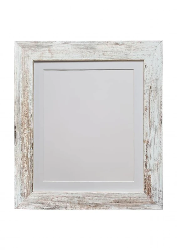 FRAMES BY POST Metro Picture Photo Frame Distressed White with White Mount A1 Image Size A2 Plastic Glass