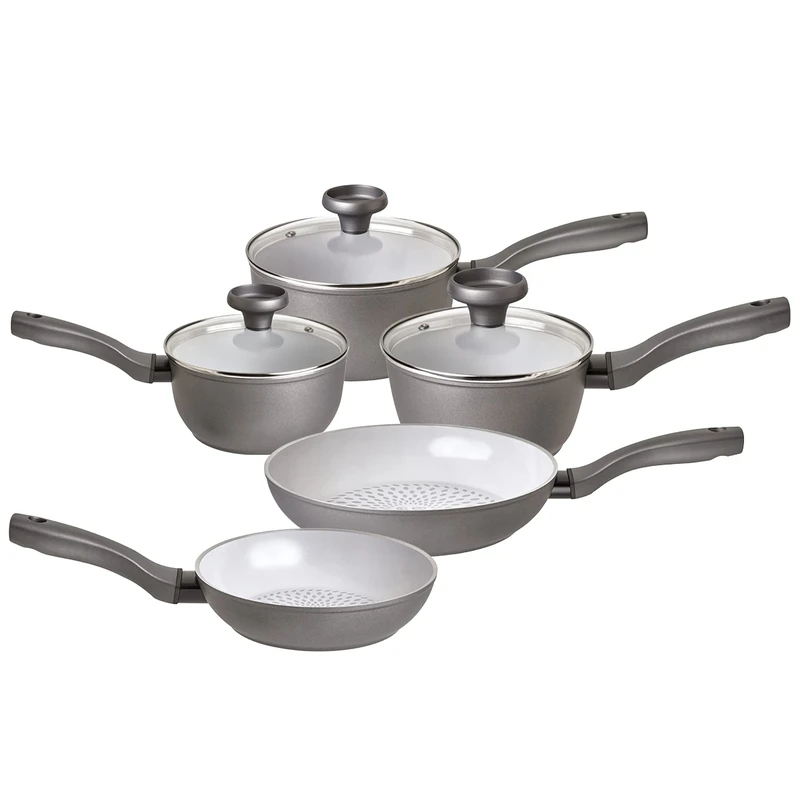 Prestige Earth Pan Non Stick Ceramic Pan Set of 5 - Non Toxic Cookware Set, Induction Ready, Dishwasher Safe, Made in Italy, Grau