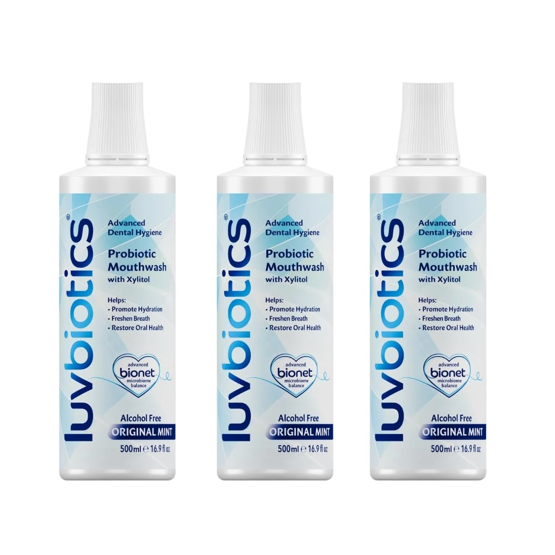 Luv Biotics Alcohol Free Probiotic Mouthwash with Xylitol for Fresh Breath, Gum Health & Oral Microbiome Support-3x500ml