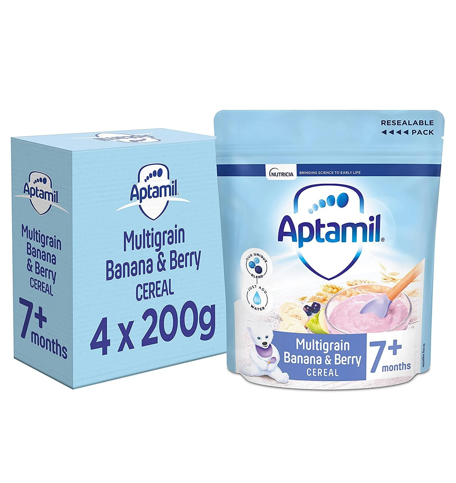 Aptamil Multigrain Banana & Berry Porridge Baby Food Cereal, 7+ Months, 200g (Pack of 4)