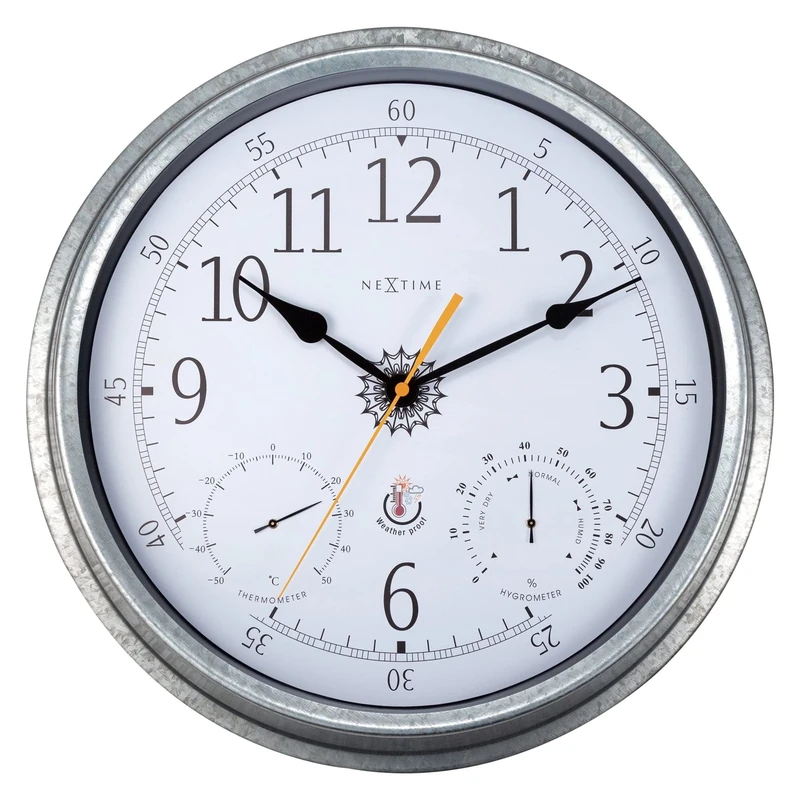 NexTime Wall clock with Thermometer and Hygrometer - 40.5 cm Ø - Galvanized metal - Tulip
