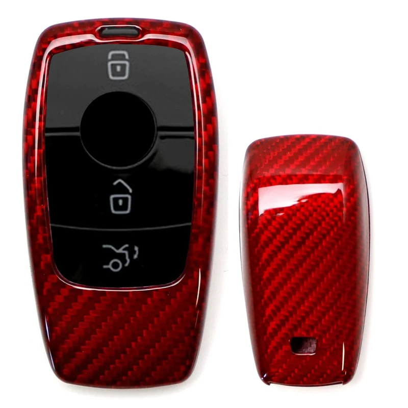 iJDMTOY Real/Genuine Gloss Red Carbon Fiber Key Fob Shell Cover, Compatible With Mercedes 2017-up E-Class, 2018-up S-Class, 2019-up G-Class, 2020-up A C CLA CLS GLB GLC GLE GLS-Class Smart Key