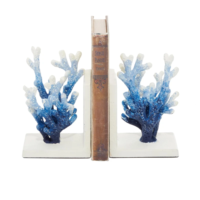 Deco 79 Metal Coral Ombre Bookends, Set of 2 4"W, 7"H, Blue - Image 1