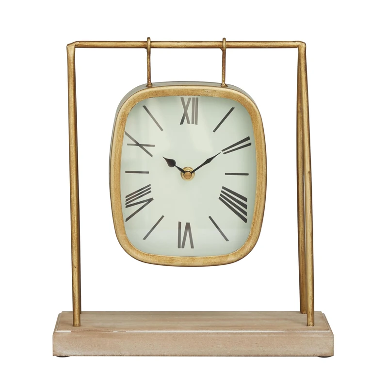 Deco 79 Gold Wood Farmhouse Clock, 11 x 10 x 5 Inches - Image 1