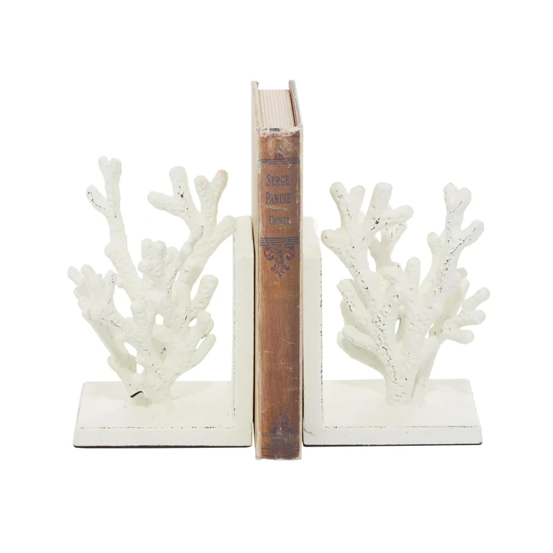 Deco 79 Metal Coral Bookends, Set of 2 5"W, 7"H, White
