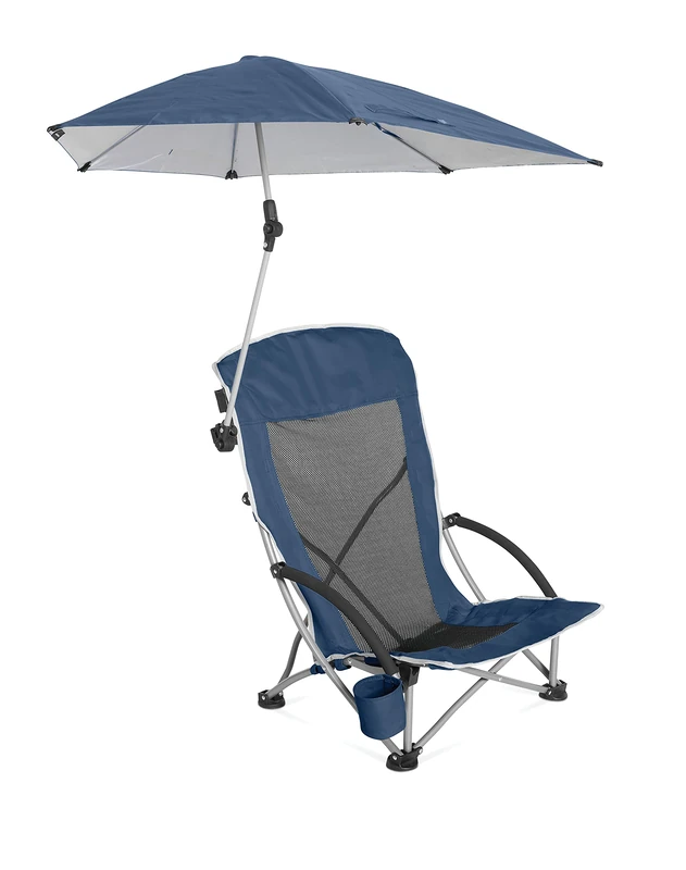 Sport-Brella Beach Chair with Umbrella, Alloy Steel Polyester, Midnight Blue, 5.9" D x 7.65" W x 36.5" H