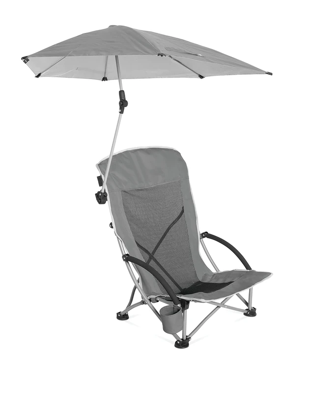 Sport-Brella Beach Chair with Umbrella, Alloy Steel Polyester, Grey - Image 1