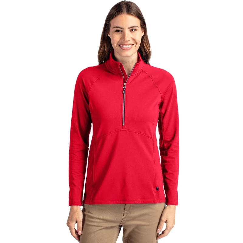 Cutter & Buck Women's Long Sleeve Adapt Eco Knit Half Zip Pullover Shirt, Red, Small