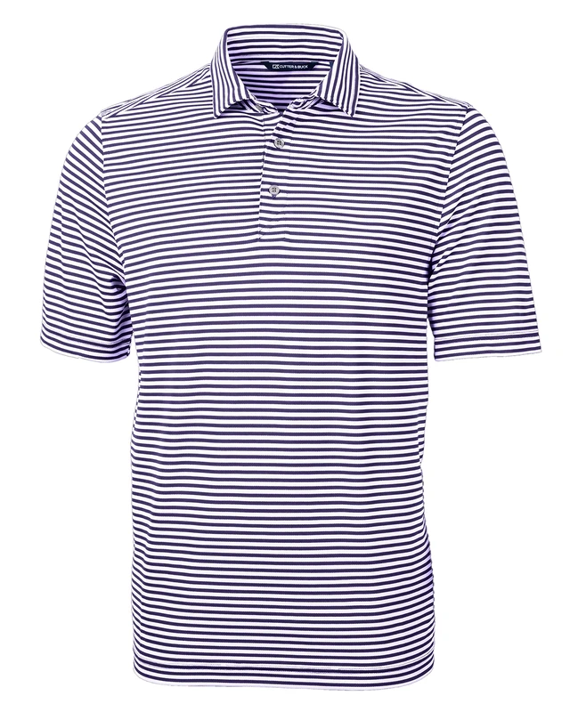 Cutter & Buck Men's Short Sleeve Virtue Eco Pique Stripe Recycled Polo Shirt, College Purple, Large - Image 1