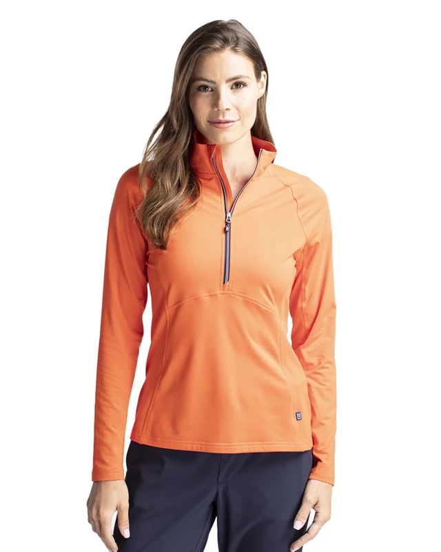 Cutter & Buck Women's Long Sleeve Adapt Eco Knit Half Zip Pullover Shirt, College Orange, X-Large