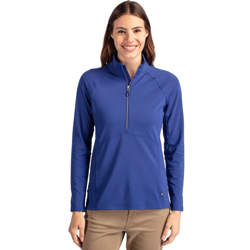 Cutter & Buck Women's Long Sleeve Adapt Eco Knit Half Zip Pullover Shirt, Tour Blue, Large