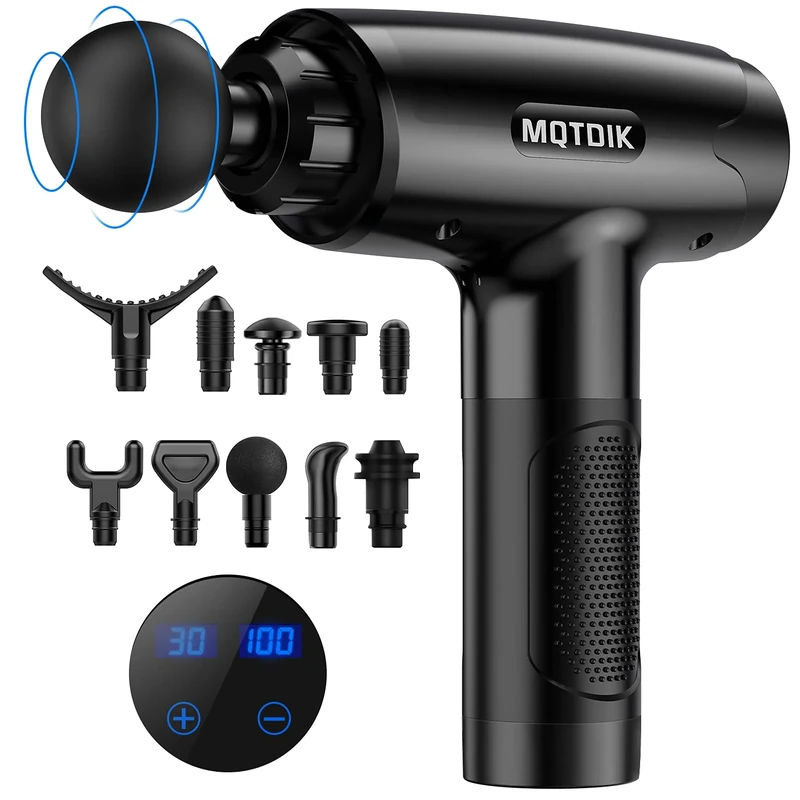 Massage Gun Deep Tissue for Athletes, Muscle Percussion Massagers Gun for Neck Back with 10 Heads, 30 Adjustable Speeds Portable Handheld Electric Massager for Body Relaxation