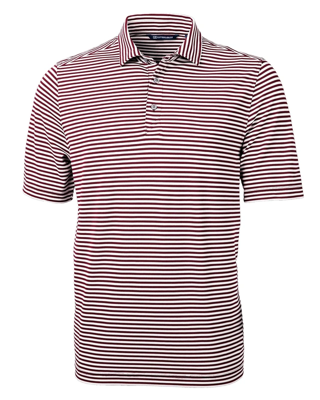 Cutter & Buck Men's Short Sleeve Virtue Eco Pique Stripe Recycled Polo Shirt, Bordeaux, Large