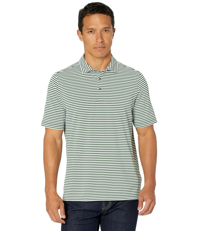 Cutter & Buck Men's Short Sleeve Virtue Eco Pique Stripe Recycled Polo Shirt, Hunter, XL