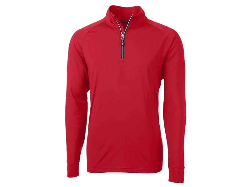 Cutter & Buck Men's Long Sleeve Adapt Eco Knit Quarter Zip Pullover, Red, XL