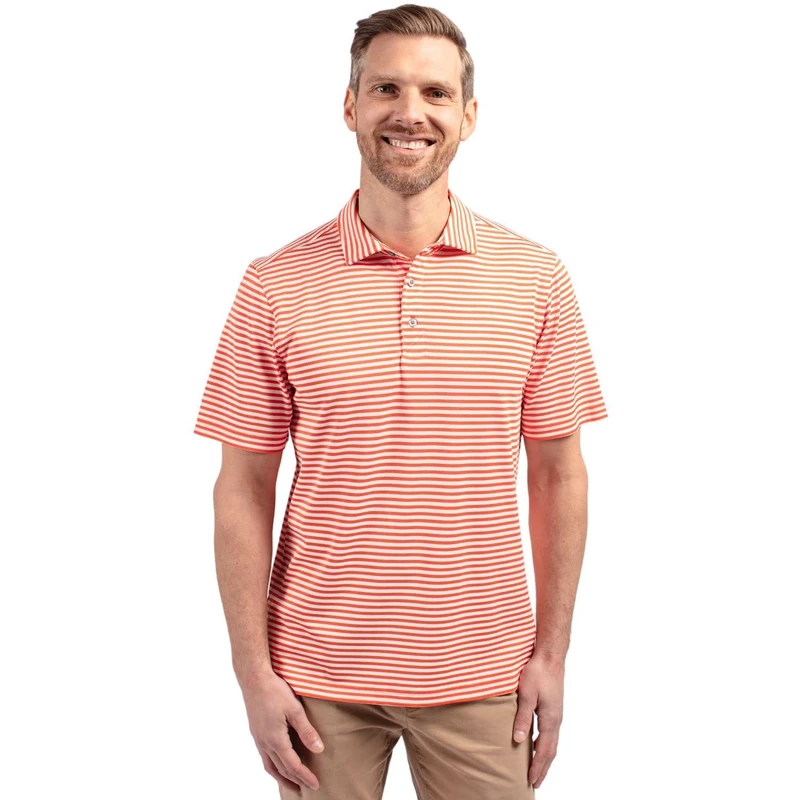 Cutter & Buck Men's Short Sleeve Virtue Eco Pique Stripe Recycled Polo Shirt, College Orange, Medium