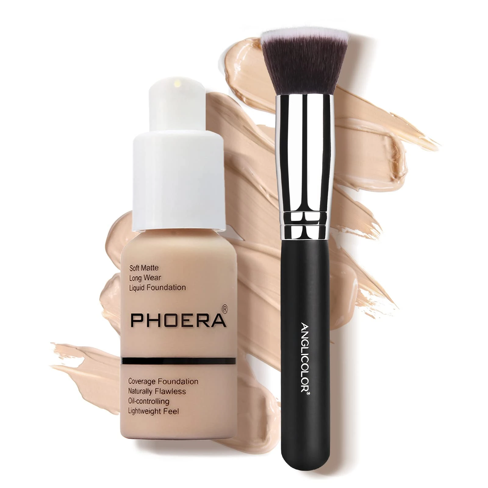 30ml Foundation Liquid, Foundation Full Coverage 24HR Matte Oil Control Concealer Liquid Foundation With foundation Brush,Soft Matte Full Coverage Foundation and Concealer (102, 30ml)