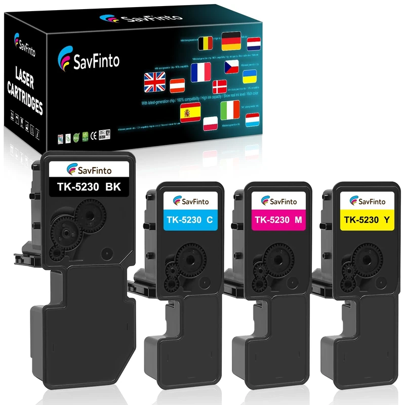 SavFinto TK-5230 Toner Cartridges Compatible for Kyocera ECOSYS M5521cdn Replacements for Kyocera TK5230 TK5220 for ECOSYS M5521cdw M5521cdn P5021cdn P5021cdw (1 Black, 1 Cyan, 1 Magenta, 1 Yellow)