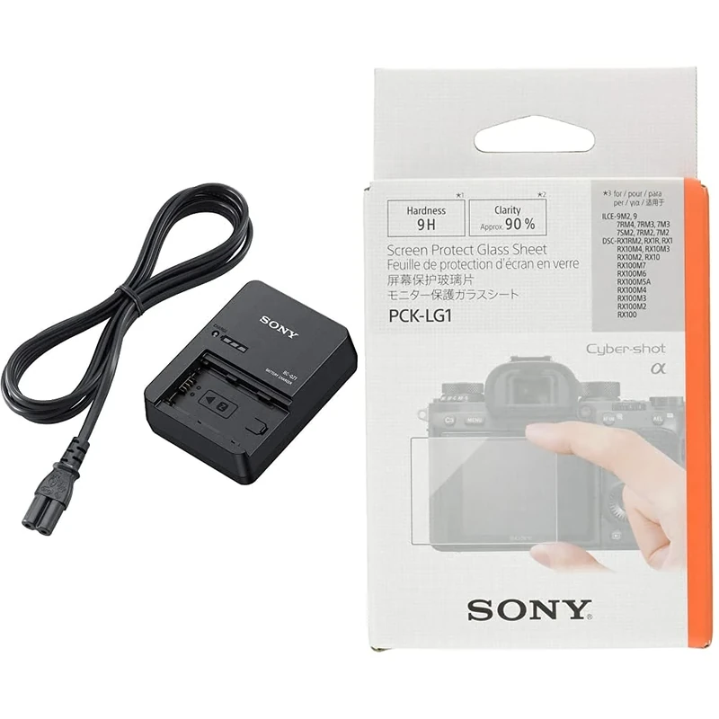 Sony BC-QZ1 Battery Charger for NP-FZ100 - Black & PCKLG1.SYH Screen Protect Sheet for Alpha9 - Glass