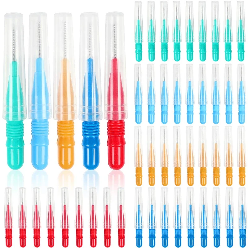 ZTMY 50-Piece Interdental Brush Set - 3 Sizes, 5 Colors