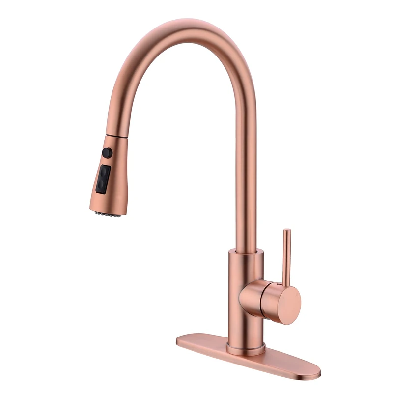 Delle Rosa Copper Rose Gold Kitchen Faucet With Pull Down Sprayer - 304 Stainless Steel With Deck Plate