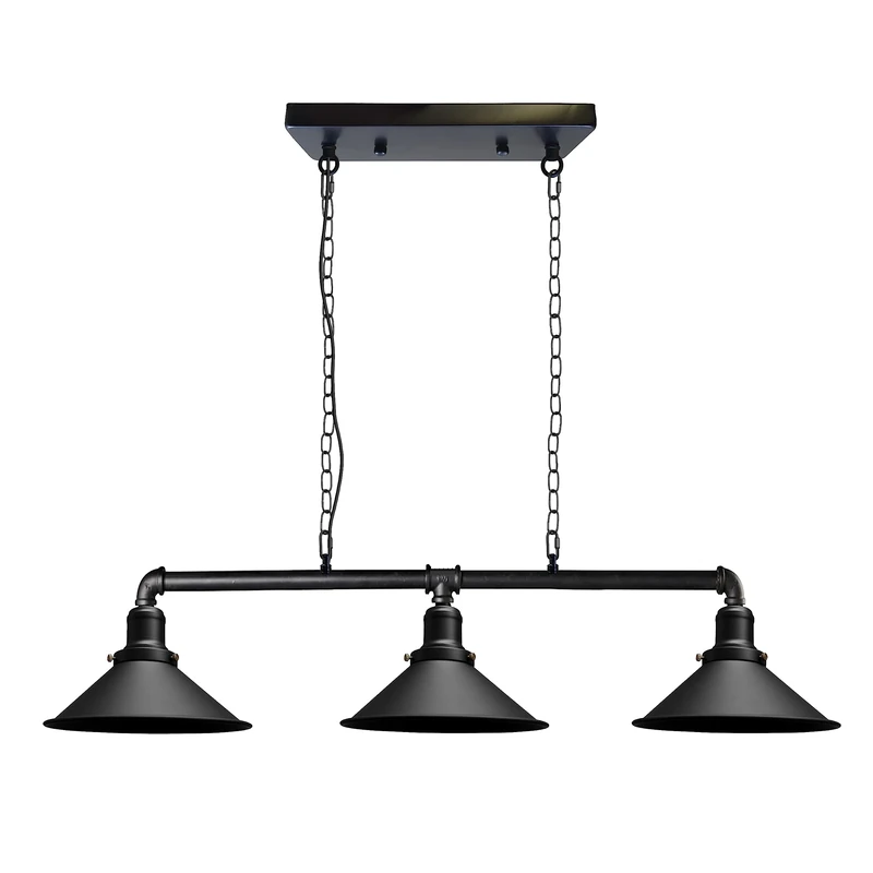 LEDSone Industrial Black Steampunk Metal 3 Way Bar Over The Table Water Pipe Ceiling Light Fitting Vintage Industrial Suspended Pendant Lamp for Home Decor & Improvement Essential