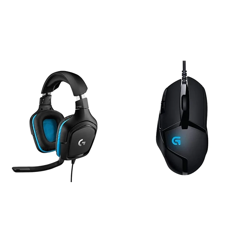 Logitech G G432 Over Ear Headphones, Blue G402 Hyperion Fury FPS 8-Button Gaming Mouse, Monotone