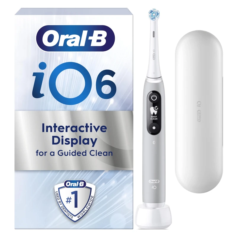 Oral-B iO6 Electric Toothbrush For Adults, 1 Toothbrush Head and Travel Case, 5 Modes with Teeth Whitening, 2 Pin Plug, Grey Opal