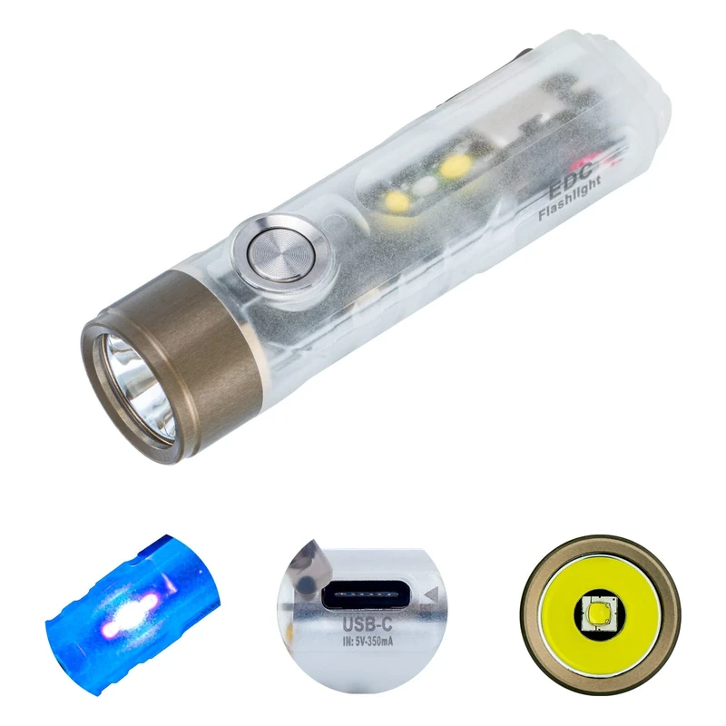 RovyVon Aurora A7 G4 7075 USB C Rechargeable Keyring Torch 650 High Lumens Bright EDC Keychain Flashlight, White/365nmU Versatile Sidelights for Camping, Walking Dog, Night Running