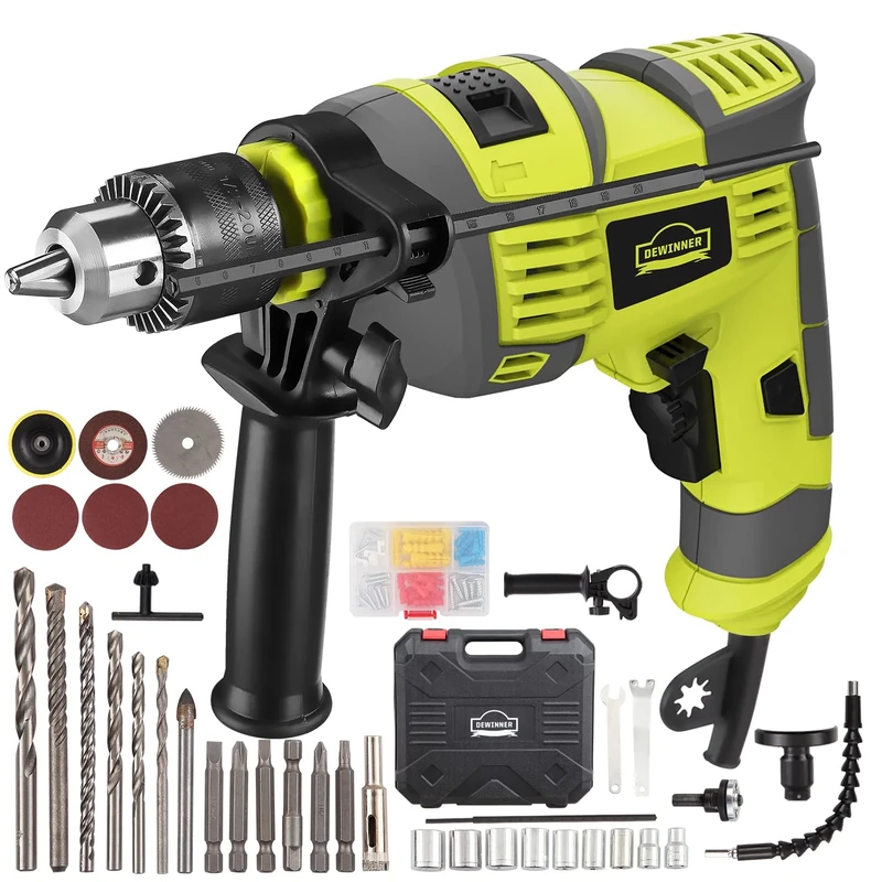 Hammer Drill, 710W Electic Corded Impact Drill, 13mm Metal Chuck, 0-3300RPM, Powerful Variable Speed Drill for Drilling in Steel…