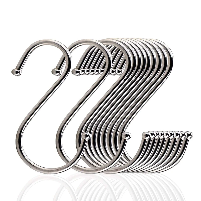 Klassikaline 10-Pack Stainless Steel S Hooks - 3.9" Kitchen Pot Hanger
