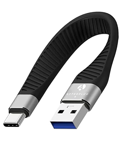 Ultra Short USB C Cable - 5.5 inch, Afterplug USB to USB C Fast Charger Cable, High Speed Type C Cable for Portable SSD, Power Bank, Charging Station, Android Auto, iPad Pro Mini | Black (5Gbps)