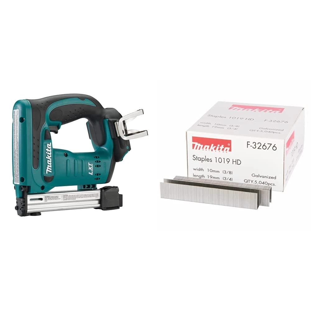 Makita DST221Z 18V Li-Ion LXT Stapler - Batteries and Charger Not Included & F-32676 Staple 10 mm x 19 mm 5040 Qty, Multi-Colour