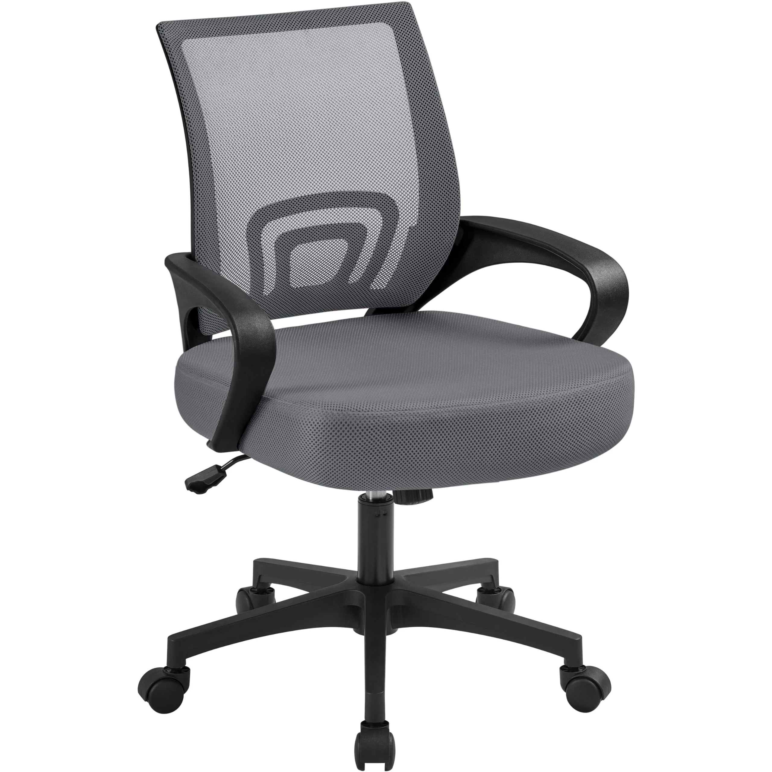 Yaheetech Ergonomic Office Chair Adjustable Computer Chair Comfy Study Chair with Back Support and Arms on Wheels for Home Office Work Dark Grey