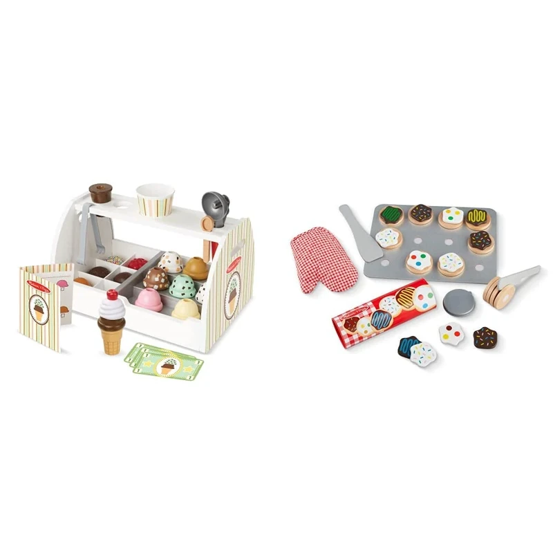 Melissa & Doug Wooden Ice Cream Counter | Pretend Play | Play Food | 3+ | Gift for Boy or Girl & Wooden Cookie Set | Pretend Play | Play Food | 3+ | Gift for Boy or Girl