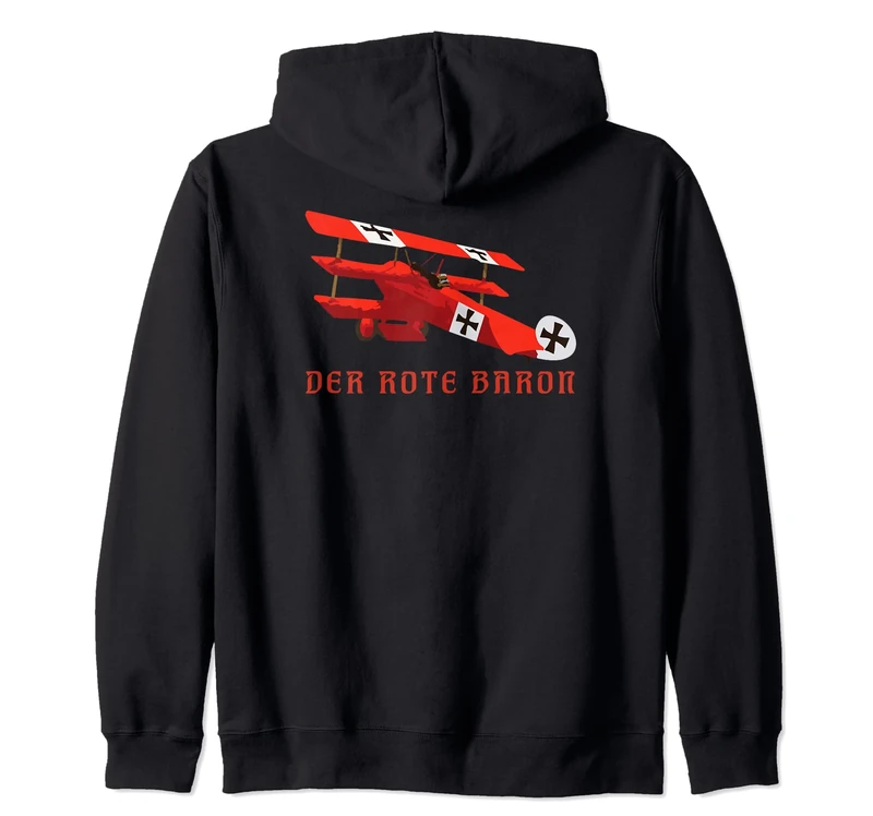 Red Rote Baron Fokker DR1 Triplane WWI Fighter Plane Zip Hoodie - Image 1