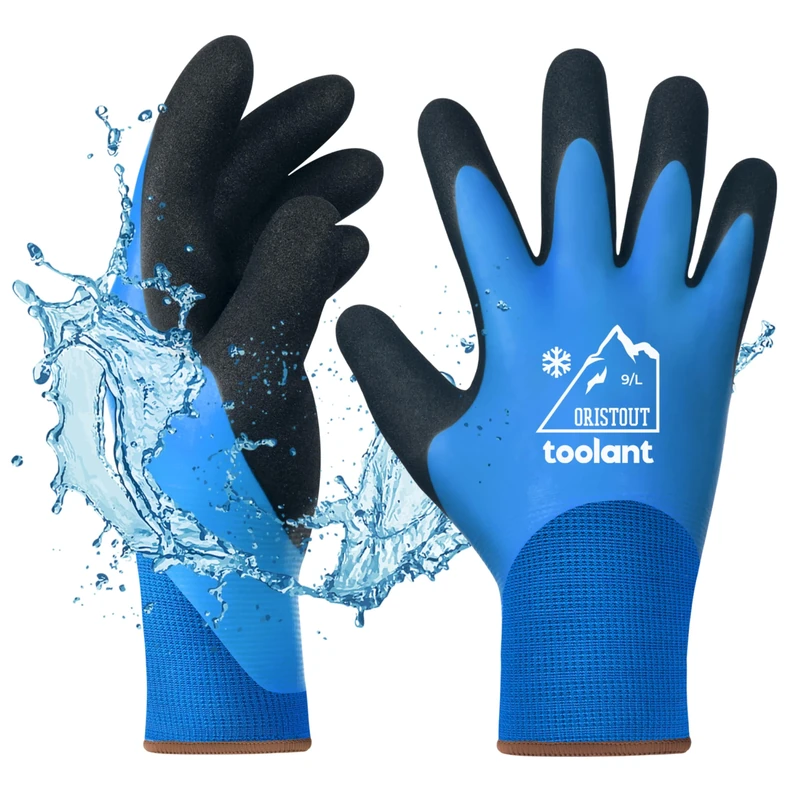 Thermal Work Gloves for Cold Weather, Waterproof Winter Gloves, Touchscreen, Super Grip, for Gardening, Fishing, Car Washing, Working in Freezer, Blue, Large
