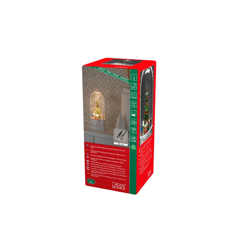 Konstsmide Christmas Decorations LED Snow Globe, Tree and Rotating Function Market Scene, Water-Filled, with 5-Hour Timer, Battery Operated and USB, Indoor, 3 x C 1.5 V (not Included)