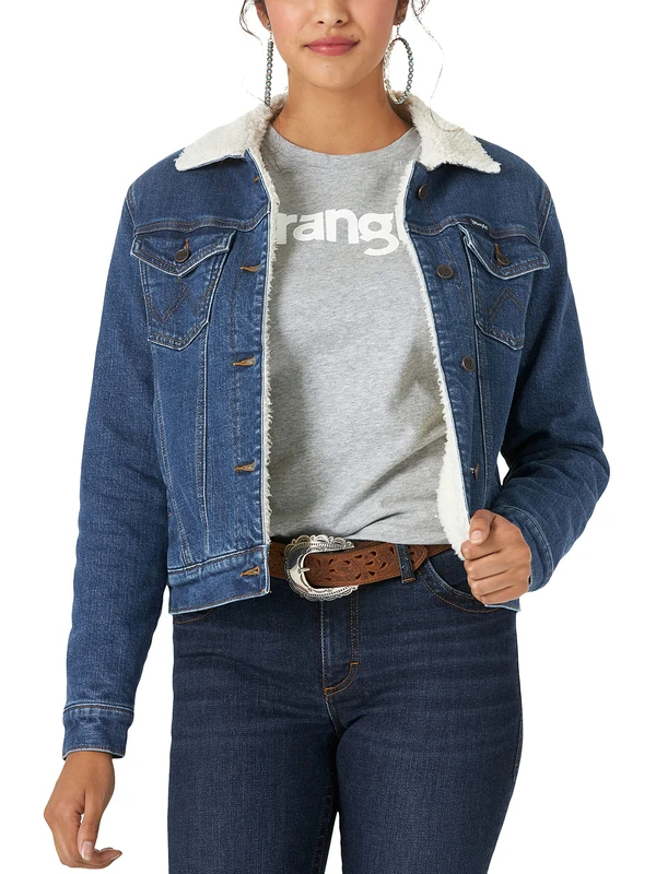 Wrangler Women's Retro Sherpa Lined Jacket, Denim, Medium
