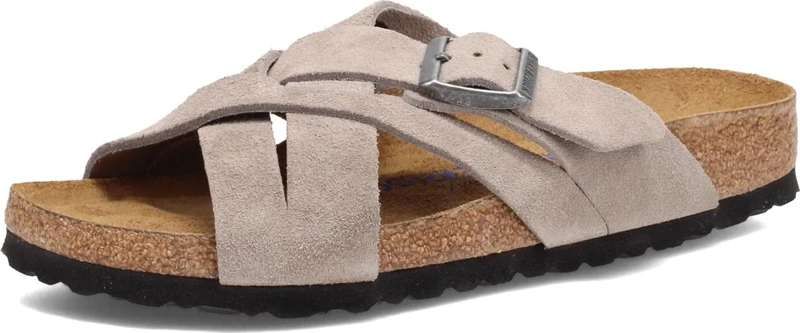 Birkenstock Lugano Soft Footbed Sandals - Suede Stone, Size 38 Narrow