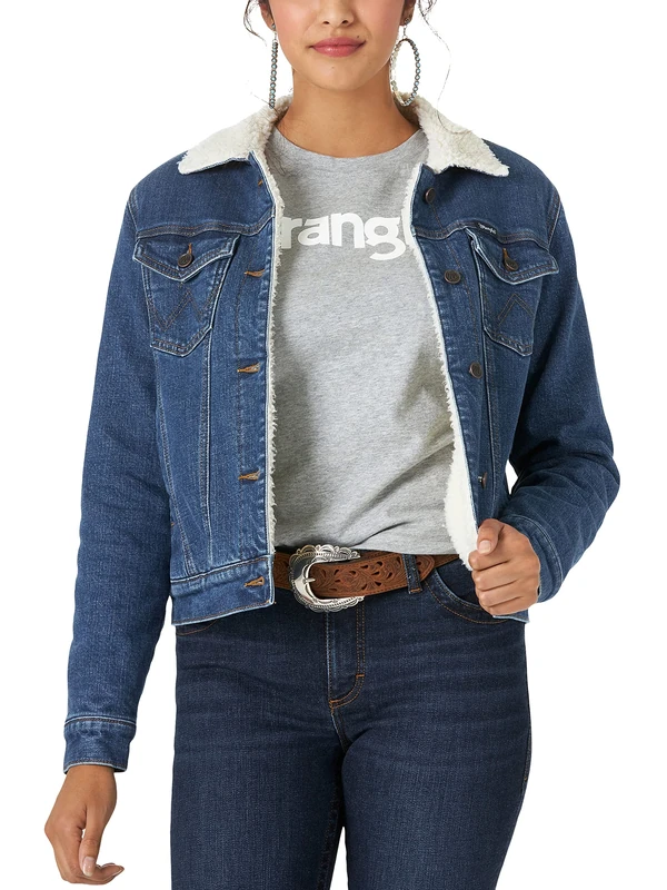Wrangler Women's Retro Sherpa Lined Jacket, Denim, XL